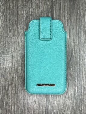 Tiffany & Co. Signature Blue Leather Phone Sleeve with Pull-Tab